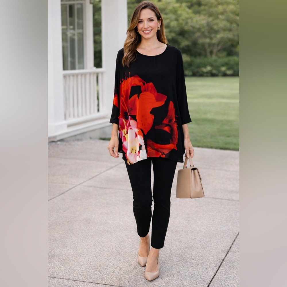 NWT $89 RAFAELLA blouse top Flowy Black Plus  Size 1X Comfy‎ Career Shirt 14 16